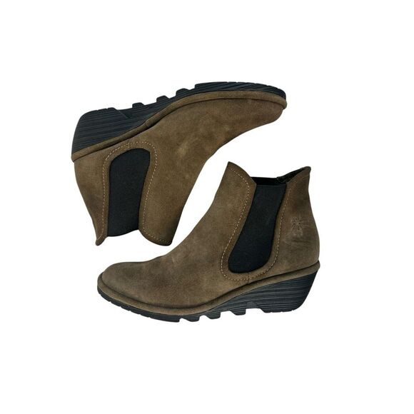 Fly London boots womens‎ 39 Yade booties wedge pull on P500426003 Green Beige - Picture 4 of 8